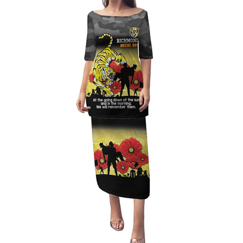 Custom Richmond Football ANZAC Family Matching Puletasi and Hawaiian Shirt Gallipoli Camouflage With Poppies