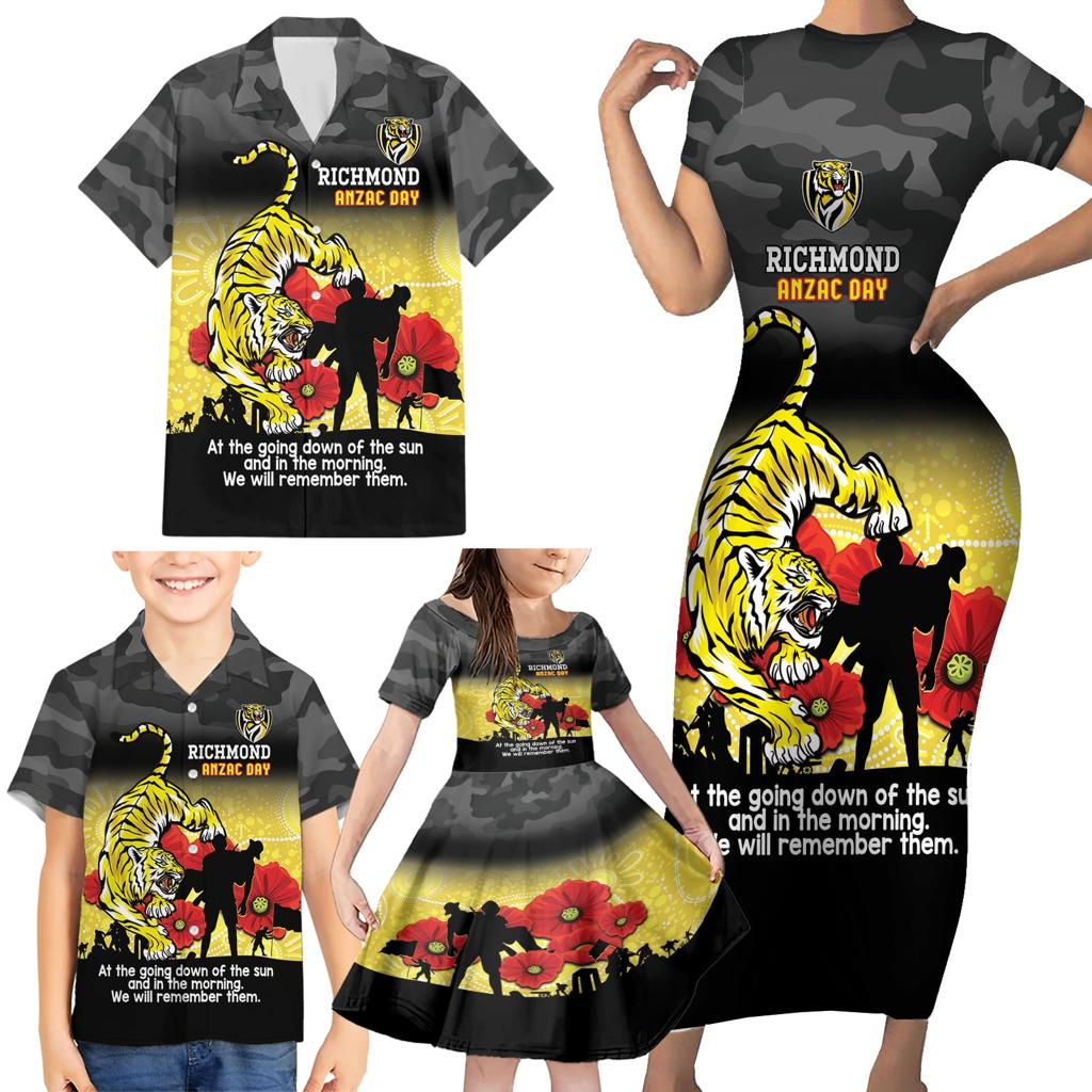 Custom Richmond Football ANZAC Family Matching Short Sleeve Bodycon Dress and Hawaiian Shirt Gallipoli Camouflage With Poppies