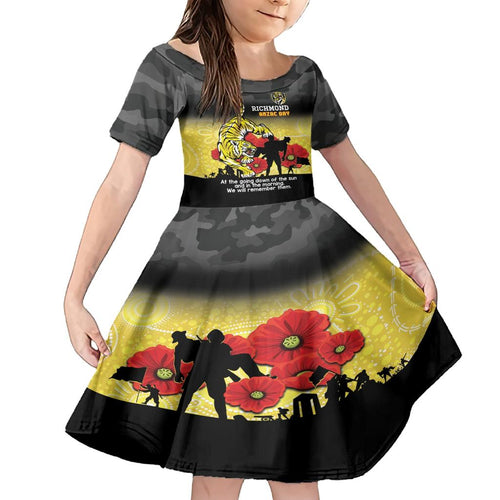 Custom Richmond Football ANZAC Family Matching Short Sleeve Bodycon Dress and Hawaiian Shirt Gallipoli Camouflage With Poppies