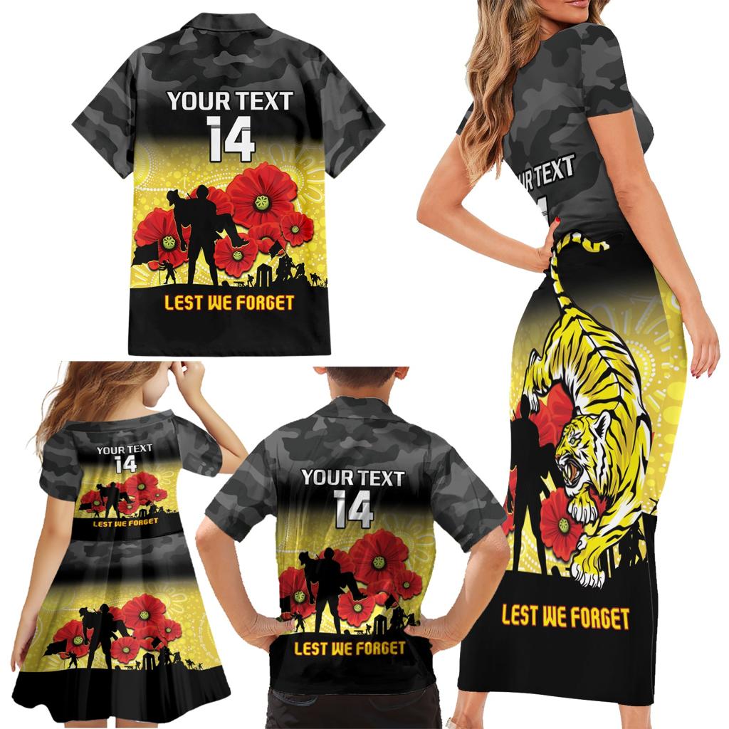 Custom Richmond Football ANZAC Family Matching Short Sleeve Bodycon Dress and Hawaiian Shirt Gallipoli Camouflage With Poppies