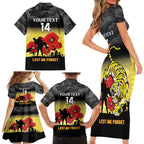 Custom Richmond Football ANZAC Family Matching Short Sleeve Bodycon Dress and Hawaiian Shirt Gallipoli Camouflage With Poppies