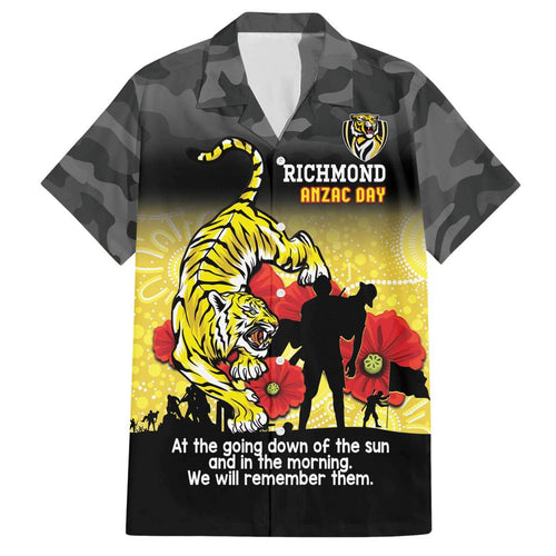 Custom Richmond Football ANZAC Family Matching Short Sleeve Bodycon Dress and Hawaiian Shirt Gallipoli Camouflage With Poppies