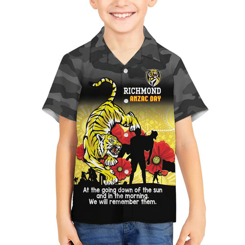 Custom Richmond Football ANZAC Family Matching Short Sleeve Bodycon Dress and Hawaiian Shirt Gallipoli Camouflage With Poppies