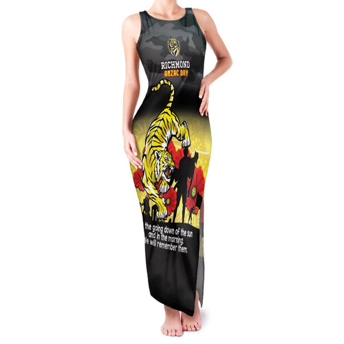 Custom Richmond Football ANZAC Family Matching Tank Maxi Dress and Hawaiian Shirt Gallipoli Camouflage With Poppies