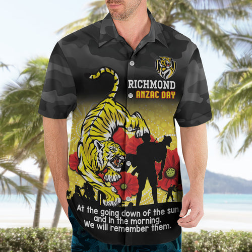 Custom Richmond Football ANZAC Hawaiian Shirt Gallipoli Camouflage With Poppies