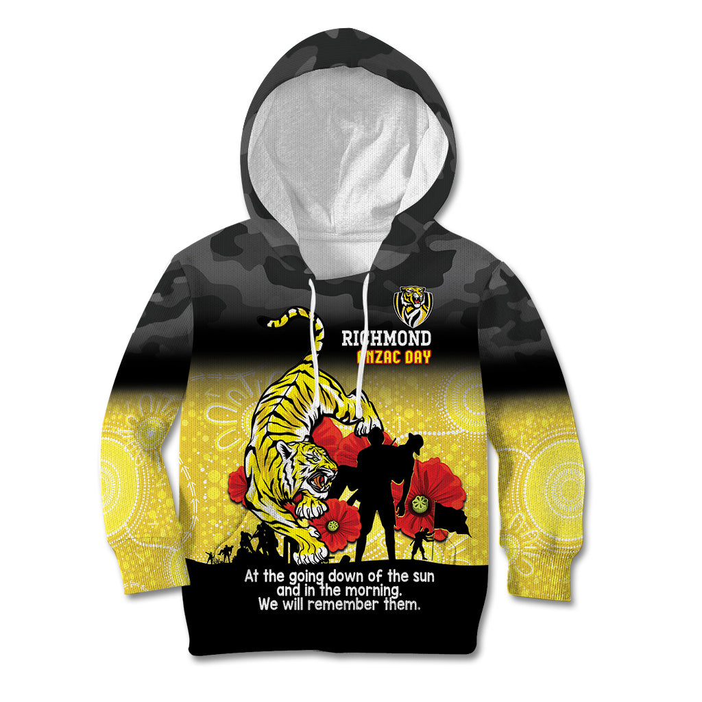 Custom Richmond Football ANZAC Kid Hoodie Gallipoli Camouflage With Poppies