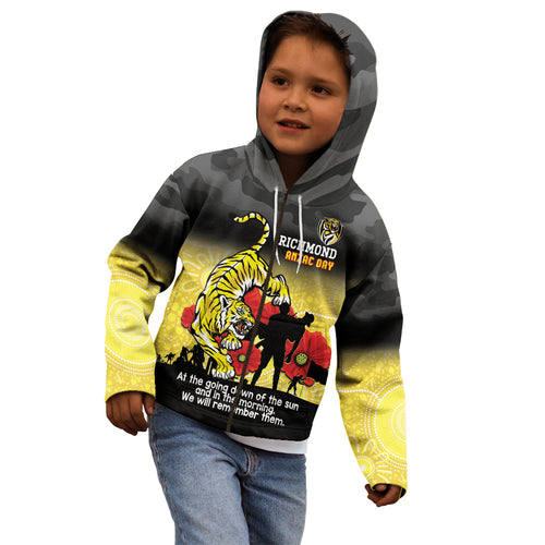 Custom Richmond Football ANZAC Kid Hoodie Gallipoli Camouflage With Poppies