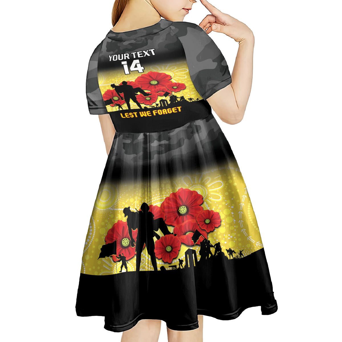Custom Richmond Football ANZAC Kid Short Sleeve Dress Gallipoli Camouflage With Poppies