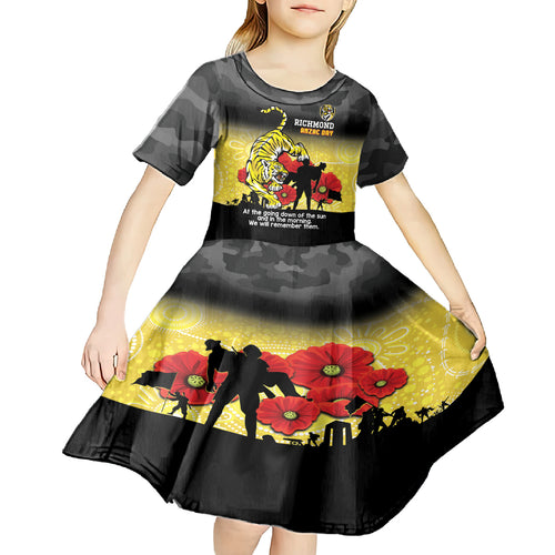 Custom Richmond Football ANZAC Kid Short Sleeve Dress Gallipoli Camouflage With Poppies