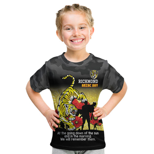 Custom Richmond Football ANZAC Kid T Shirt Gallipoli Camouflage With Poppies