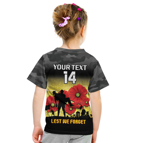 Custom Richmond Football ANZAC Kid T Shirt Gallipoli Camouflage With Poppies