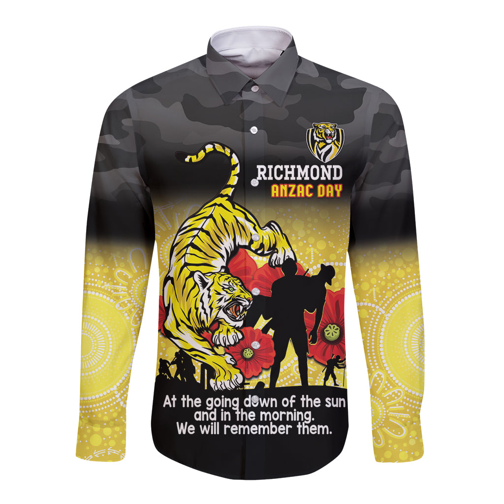 Custom Richmond Football ANZAC Long Sleeve Button Shirt Gallipoli Camouflage With Poppies