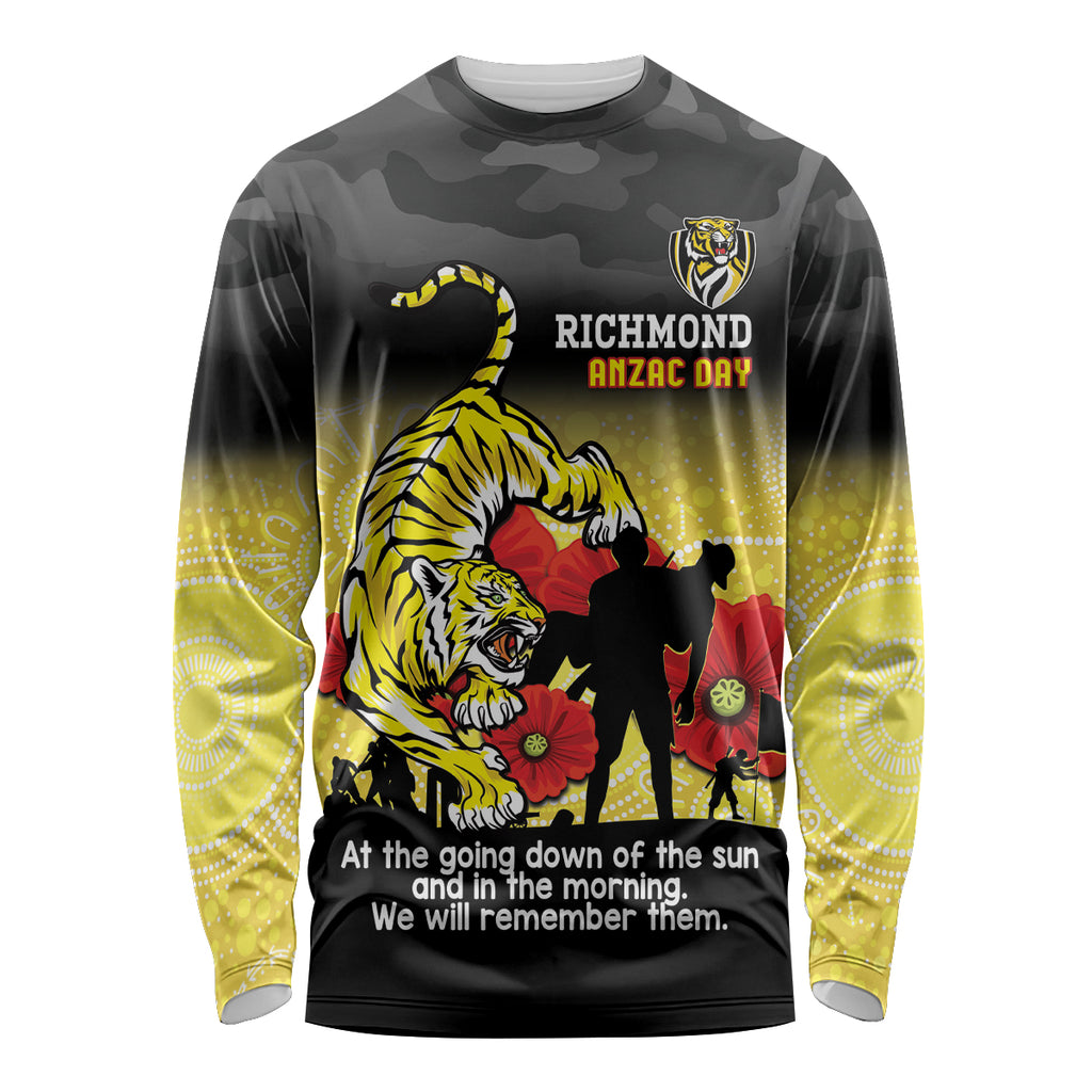 Custom Richmond Football ANZAC Long Sleeve Shirt Gallipoli Camouflage With Poppies