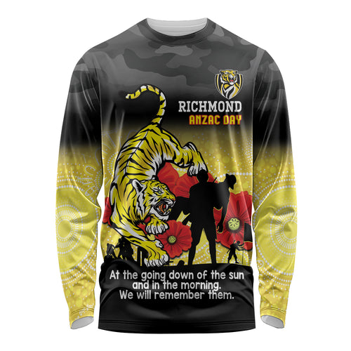 Custom Richmond Football ANZAC Long Sleeve Shirt Gallipoli Camouflage With Poppies