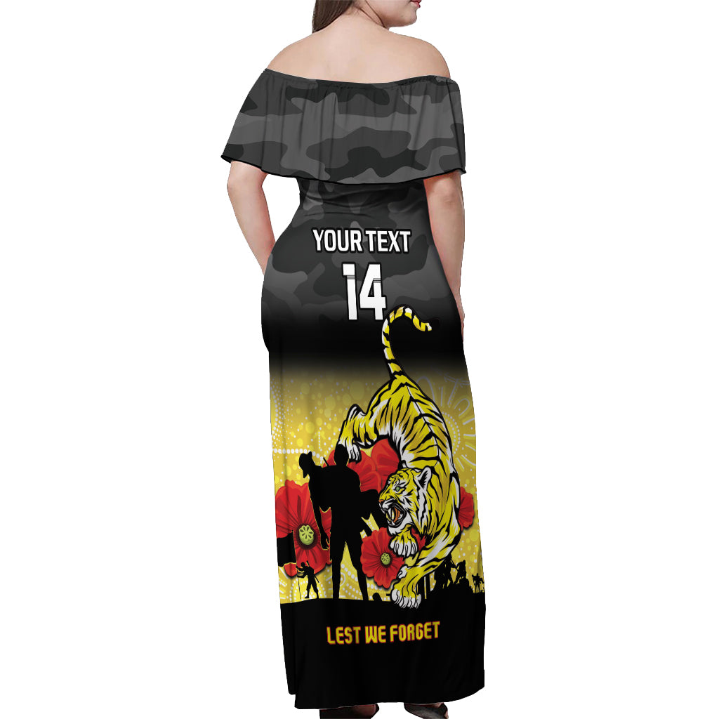 Custom Richmond Football ANZAC Off Shoulder Maxi Dress Gallipoli Camouflage With Poppies