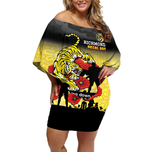 Custom Richmond Football ANZAC Off Shoulder Short Dress Gallipoli Camouflage With Poppies