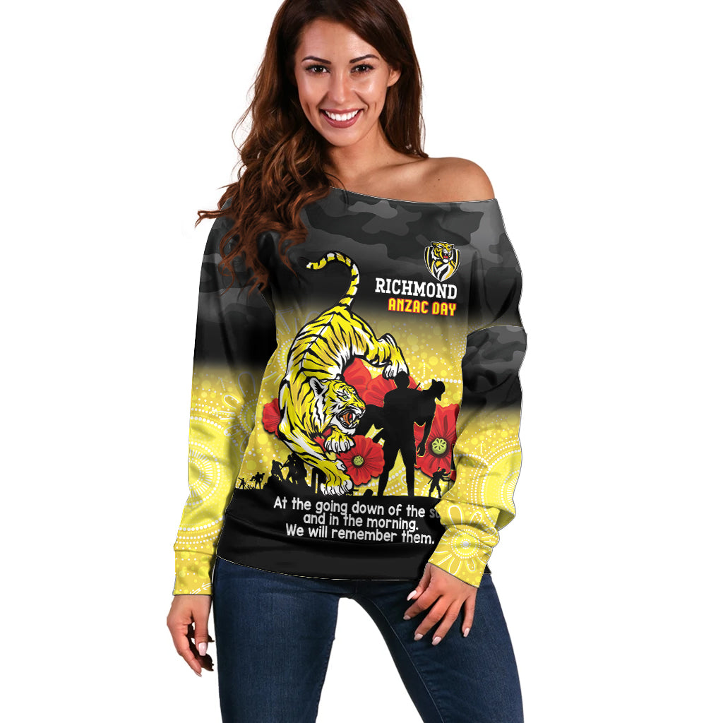 Custom Richmond Football ANZAC Off Shoulder Sweater Gallipoli Camouflage With Poppies