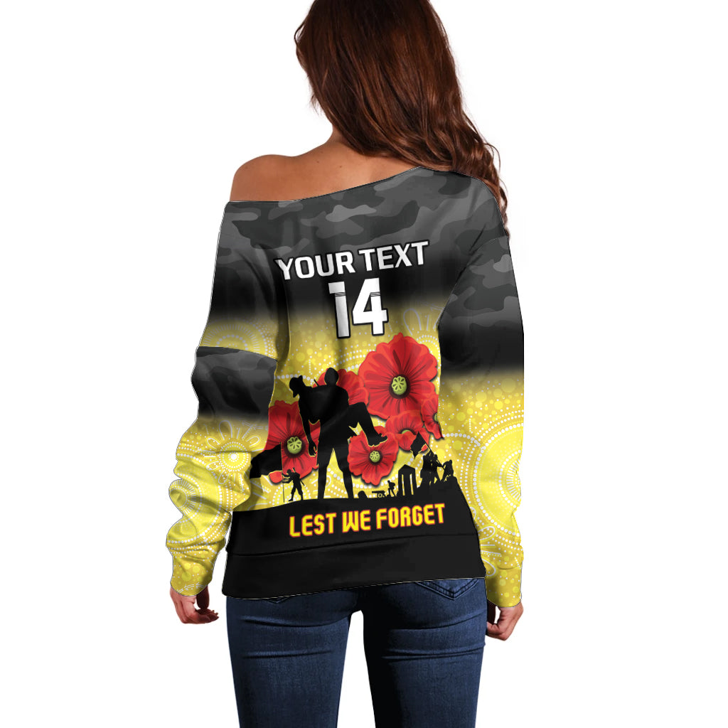 Custom Richmond Football ANZAC Off Shoulder Sweater Gallipoli Camouflage With Poppies