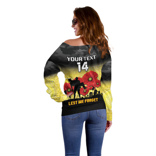 Custom Richmond Football ANZAC Off Shoulder Sweater Gallipoli Camouflage With Poppies