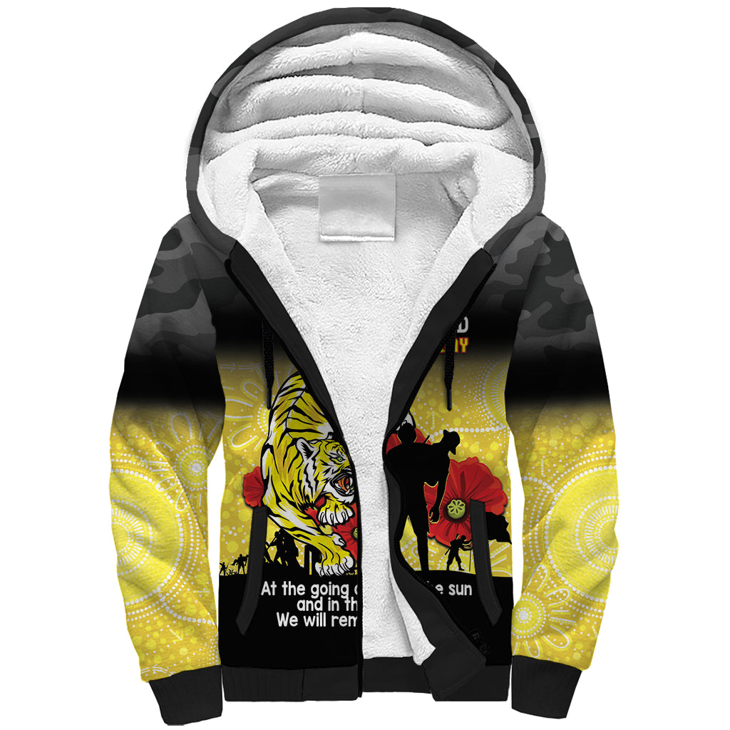 Custom Richmond Football ANZAC Sherpa Hoodie Gallipoli Camouflage With Poppies
