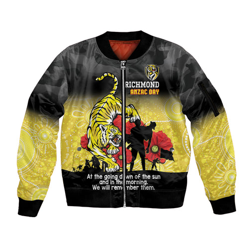 Custom Richmond Football ANZAC Sleeve Zip Bomber Jacket Gallipoli Camouflage With Poppies