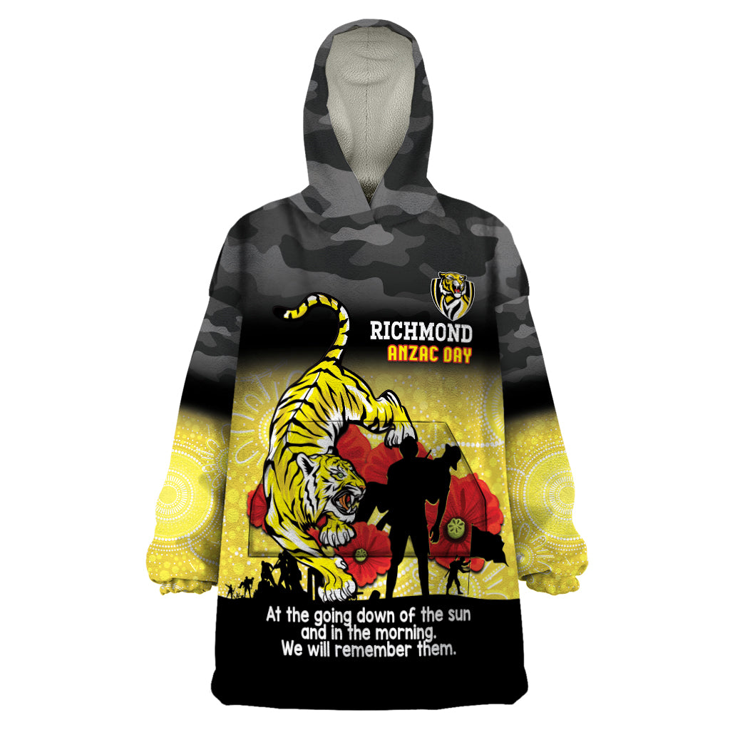Custom Richmond Football ANZAC Wearable Blanket Hoodie Gallipoli Camouflage With Poppies