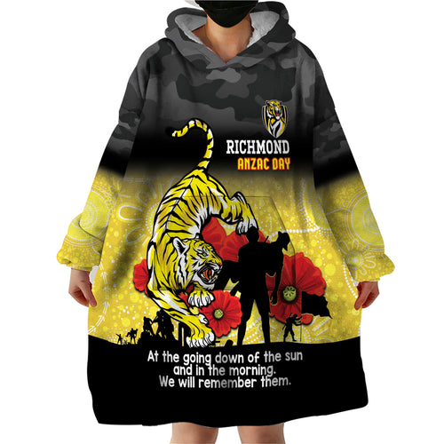 Custom Richmond Football ANZAC Wearable Blanket Hoodie Gallipoli Camouflage With Poppies