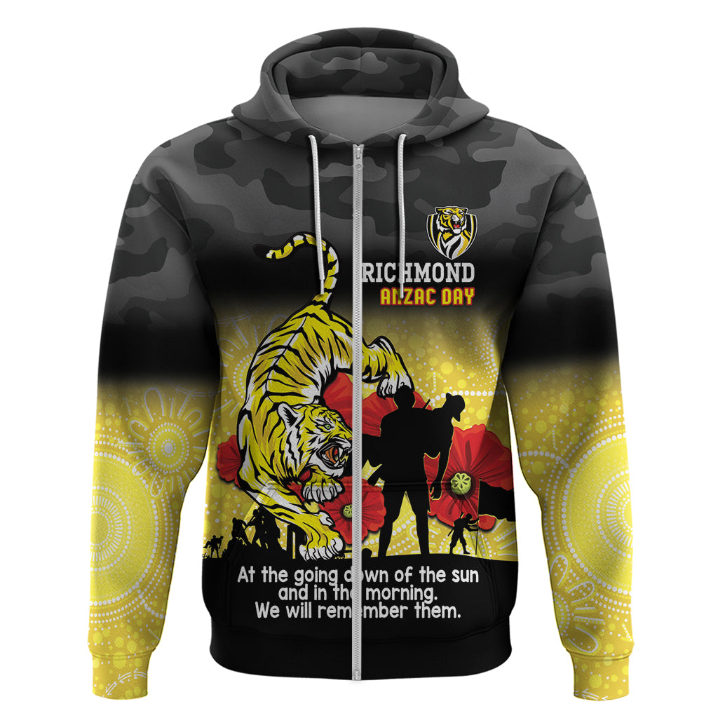 Custom Richmond Football ANZAC Zip Hoodie Gallipoli Camouflage With Poppies