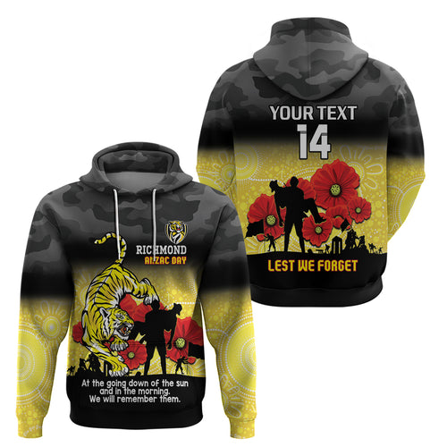 Custom Richmond Football ANZAC Zip Hoodie Gallipoli Camouflage With Poppies