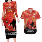 Custom Swans Football ANZAC Couples Matching Long Sleeve Bodycon Dress and Hawaiian Shirt Gallipoli Camouflage With Poppies