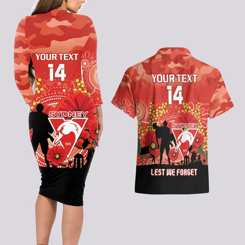 Custom Swans Football ANZAC Couples Matching Long Sleeve Bodycon Dress and Hawaiian Shirt Gallipoli Camouflage With Poppies