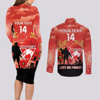 Custom Swans Football ANZAC Couples Matching Long Sleeve Bodycon Dress and Long Sleeve Button Shirt Gallipoli Camouflage With Poppies