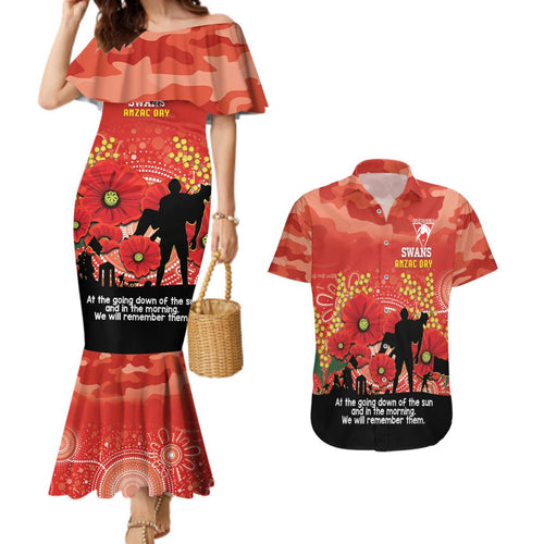 Custom Swans Football ANZAC Couples Matching Mermaid Dress and Hawaiian Shirt Gallipoli Camouflage With Poppies