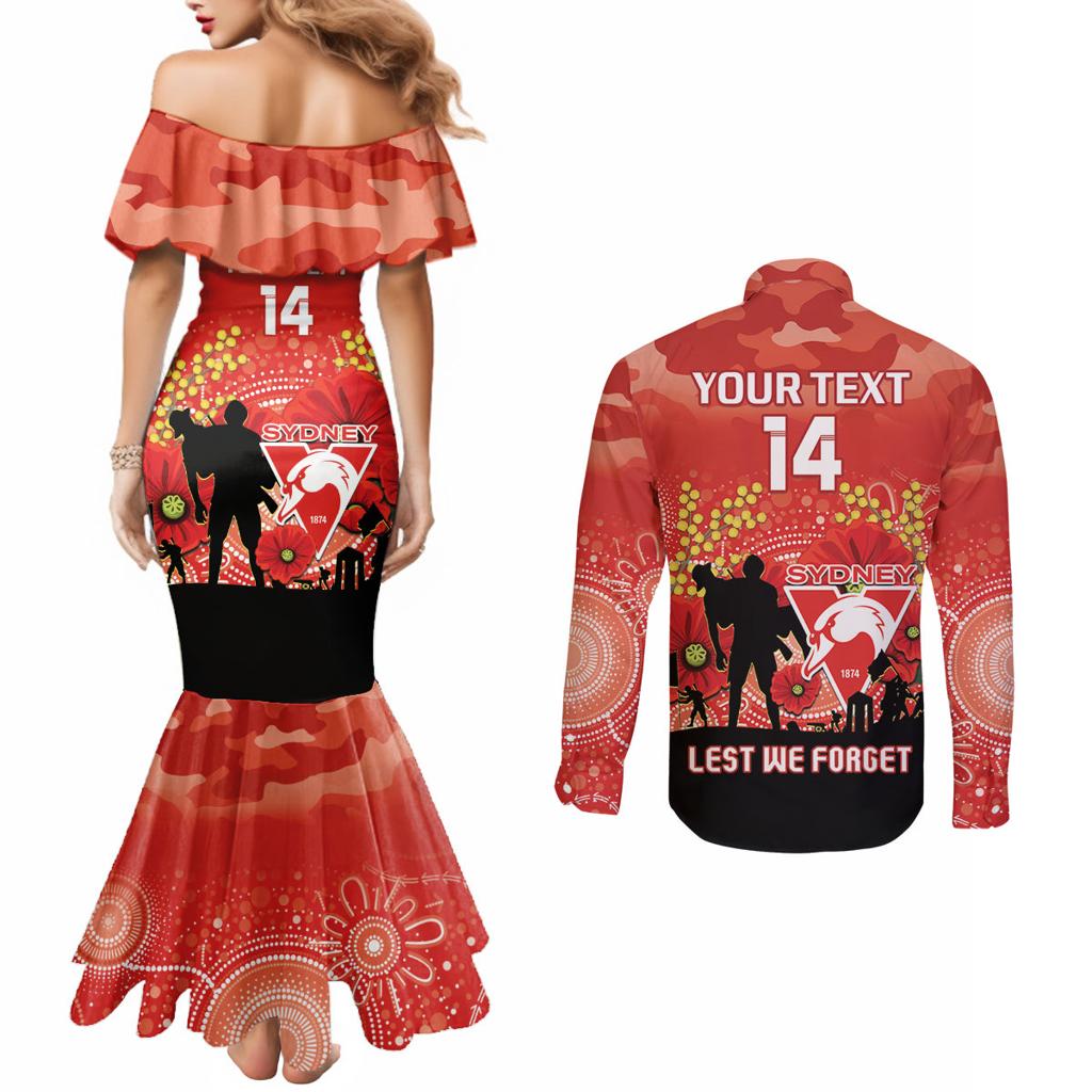 Custom Swans Football ANZAC Couples Matching Mermaid Dress and Long Sleeve Button Shirt Gallipoli Camouflage With Poppies