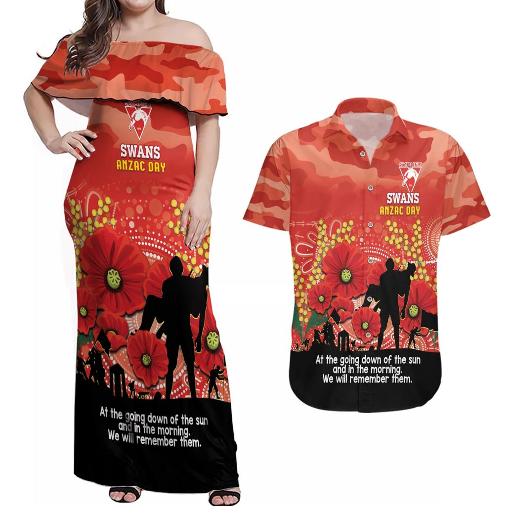 Custom Swans Football ANZAC Couples Matching Off Shoulder Maxi Dress and Hawaiian Shirt Gallipoli Camouflage With Poppies