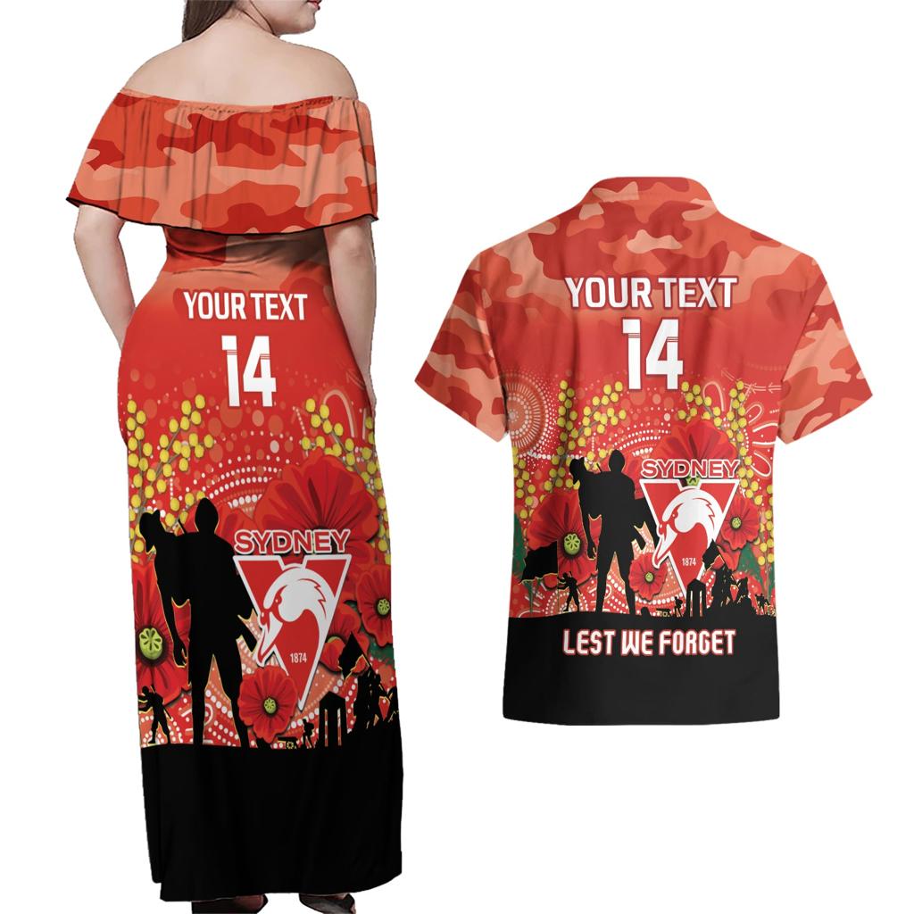 Custom Swans Football ANZAC Couples Matching Off Shoulder Maxi Dress and Hawaiian Shirt Gallipoli Camouflage With Poppies
