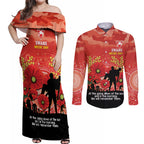 Custom Swans Football ANZAC Couples Matching Off Shoulder Maxi Dress and Long Sleeve Button Shirt Gallipoli Camouflage With Poppies
