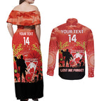 Custom Swans Football ANZAC Couples Matching Off Shoulder Maxi Dress and Long Sleeve Button Shirt Gallipoli Camouflage With Poppies