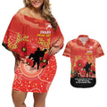 Custom Swans Football ANZAC Couples Matching Off Shoulder Short Dress and Hawaiian Shirt Gallipoli Camouflage With Poppies