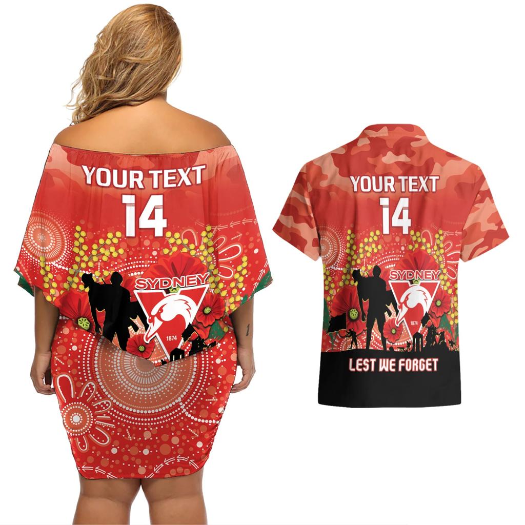 Custom Swans Football ANZAC Couples Matching Off Shoulder Short Dress and Hawaiian Shirt Gallipoli Camouflage With Poppies