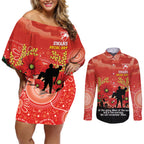 Custom Swans Football ANZAC Couples Matching Off Shoulder Short Dress and Long Sleeve Button Shirt Gallipoli Camouflage With Poppies