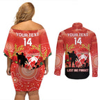 Custom Swans Football ANZAC Couples Matching Off Shoulder Short Dress and Long Sleeve Button Shirt Gallipoli Camouflage With Poppies