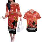 Custom Swans Football ANZAC Couples Matching Off The Shoulder Long Sleeve Dress and Hawaiian Shirt Gallipoli Camouflage With Poppies