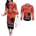 Custom Swans Football ANZAC Couples Matching Off The Shoulder Long Sleeve Dress and Long Sleeve Button Shirt Gallipoli Camouflage With Poppies