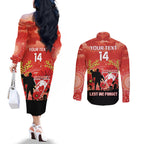 Custom Swans Football ANZAC Couples Matching Off The Shoulder Long Sleeve Dress and Long Sleeve Button Shirt Gallipoli Camouflage With Poppies