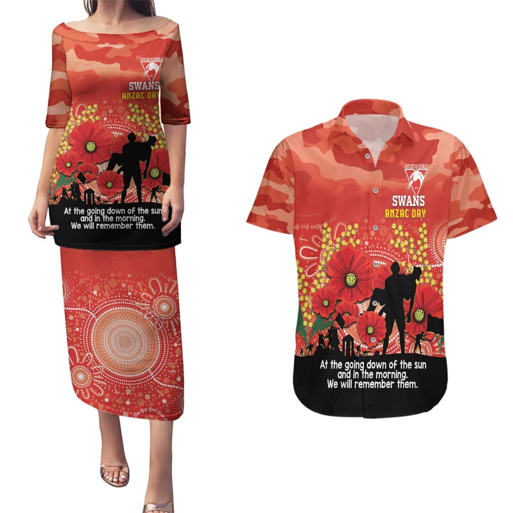 Custom Swans Football ANZAC Couples Matching Puletasi and Hawaiian Shirt Gallipoli Camouflage With Poppies
