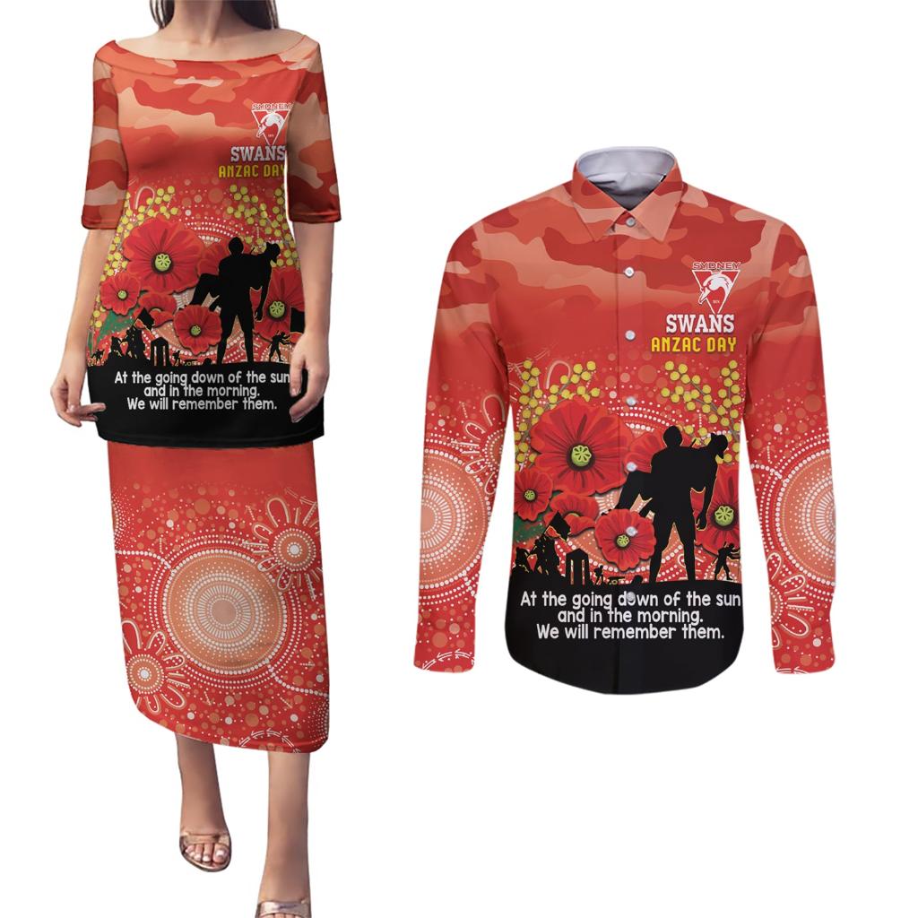 Custom Swans Football ANZAC Couples Matching Puletasi and Long Sleeve Button Shirt Gallipoli Camouflage With Poppies