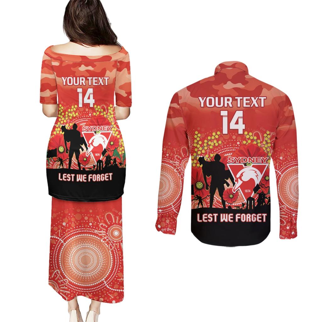 Custom Swans Football ANZAC Couples Matching Puletasi and Long Sleeve Button Shirt Gallipoli Camouflage With Poppies
