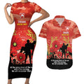 Custom Swans Football ANZAC Couples Matching Short Sleeve Bodycon Dress and Hawaiian Shirt Gallipoli Camouflage With Poppies