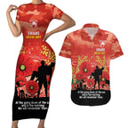 Custom Swans Football ANZAC Couples Matching Short Sleeve Bodycon Dress and Hawaiian Shirt Gallipoli Camouflage With Poppies